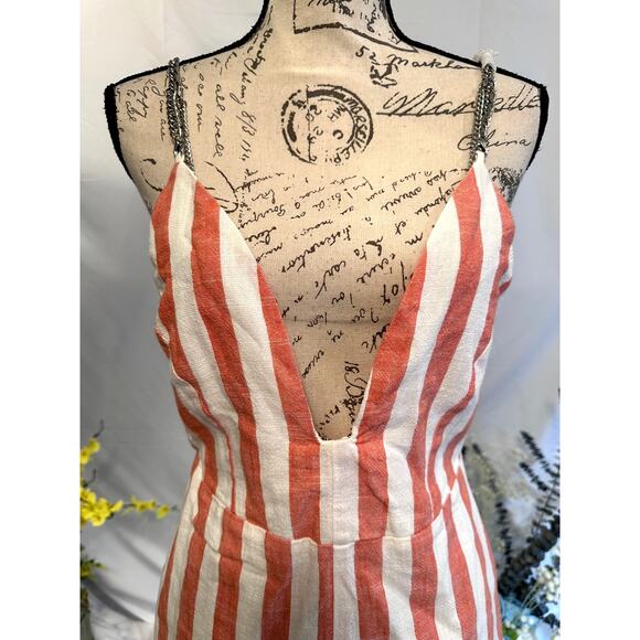 Millau Linen Romper Fully Lined Chain Straps Chain Accents S - Picture 4 of 16